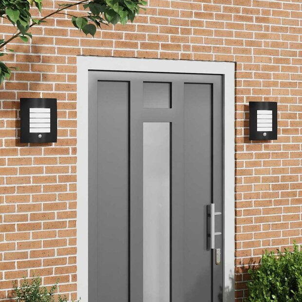 Buitenwandlampen met Sensor 2 stuks Zwart RVS IP44 1