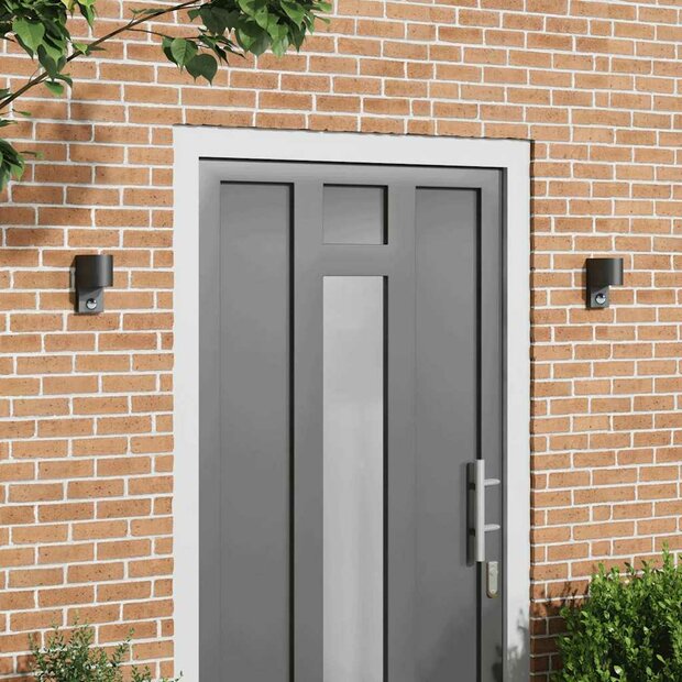 Buitenwandlampen met Sensor 2 stuks Zwart RVS IP44 1