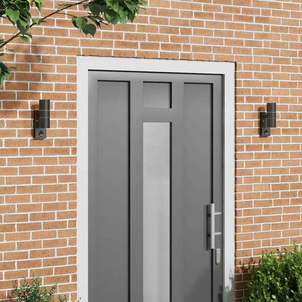 Buitenwandlampen met Sensor 2 stuks Zwart RVS IP44 1