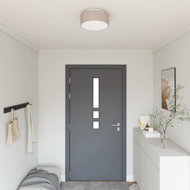 Plafondlamp vlakke montage &Oslash; 30 cm E27 stof taupe 1