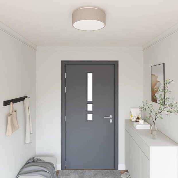 Plafondlamp vlakke montage &Oslash; 38 cm E27 stof taupe 1