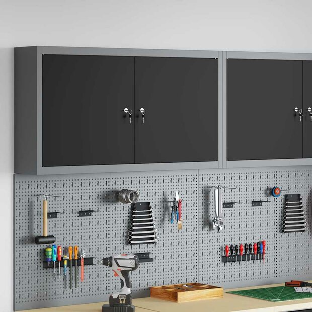 Gereedschapskast wandgemonteerd 100x20x55 cm staal zwart 1