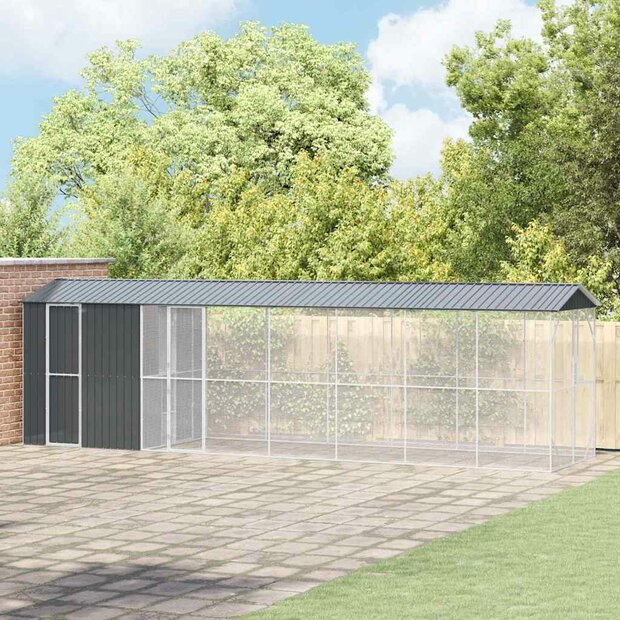 Vogelvoli&egrave;re met uitbreiding Antraciet 210x838x247 cm Staal 1