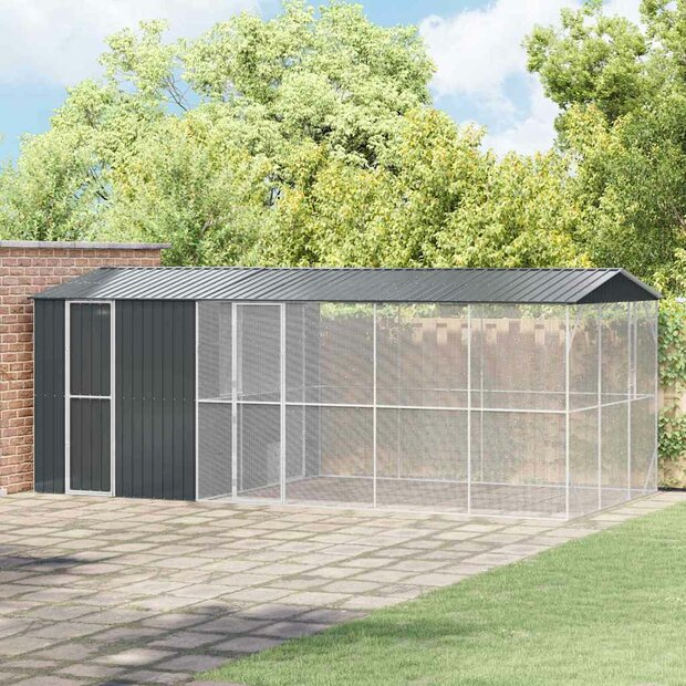 Vogelvoli&egrave;re met uitbreiding Antraciet 310x640x247 cm Staal 1