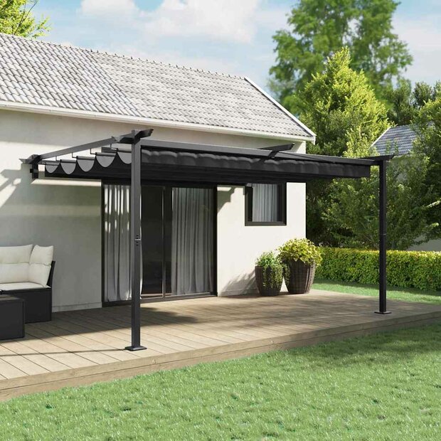 Wandgemonteerde Pergola Antraciet 3 x 4 m Staal 1