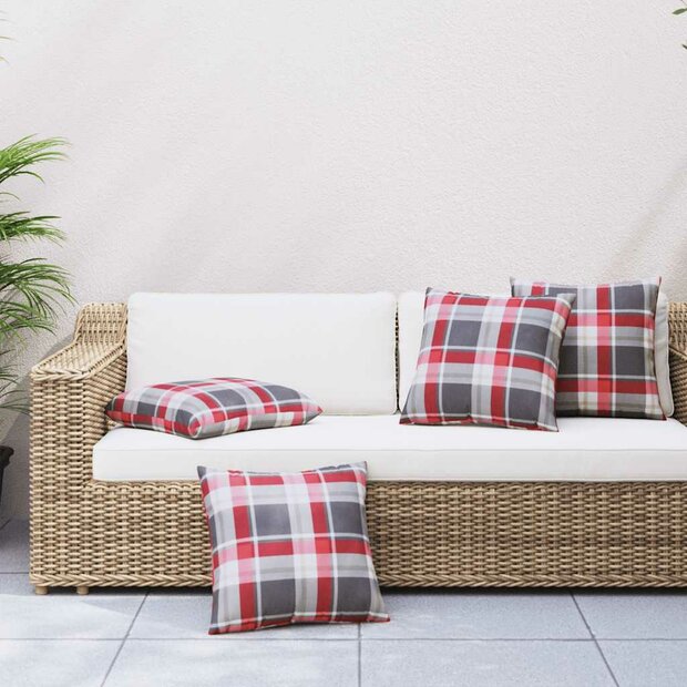 Bankkussens 4 stuks Rood Geruit Patroon 40x40 cm Stof 1