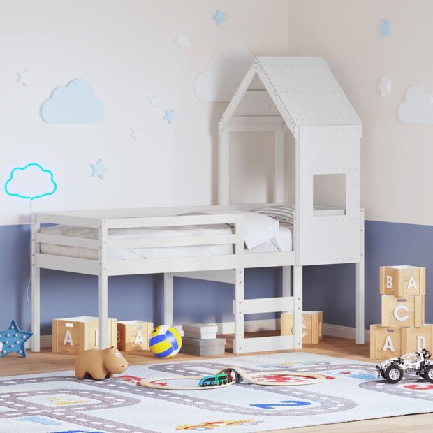 Hoogslaper met huisje 75x190 cm massief grenenhout wit 1