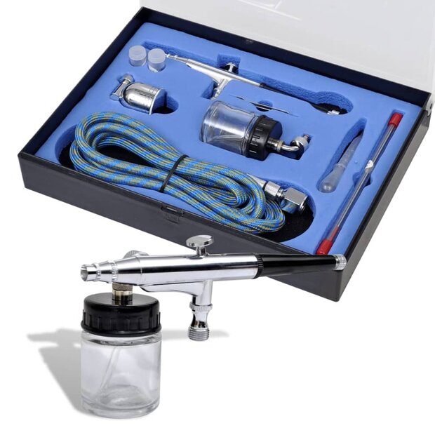 Airbrush set met glazen beker 0,2 / 0,3 / 0,5 mm mondstukken 1
