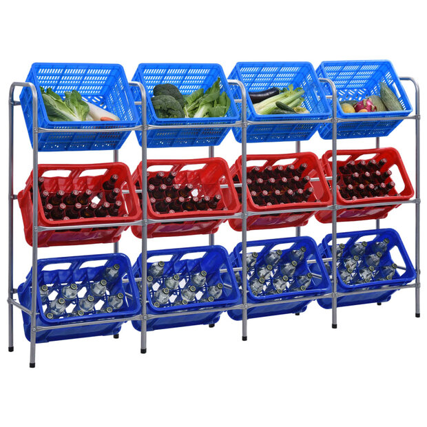 Opbergrek voor 12 kratten 190x33x116 cm staal zilverkleurig 1