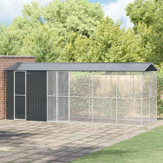 Vogelvoli&egrave;re met Uitbreiding Antraciet 210 x 640 x 247 cm 1