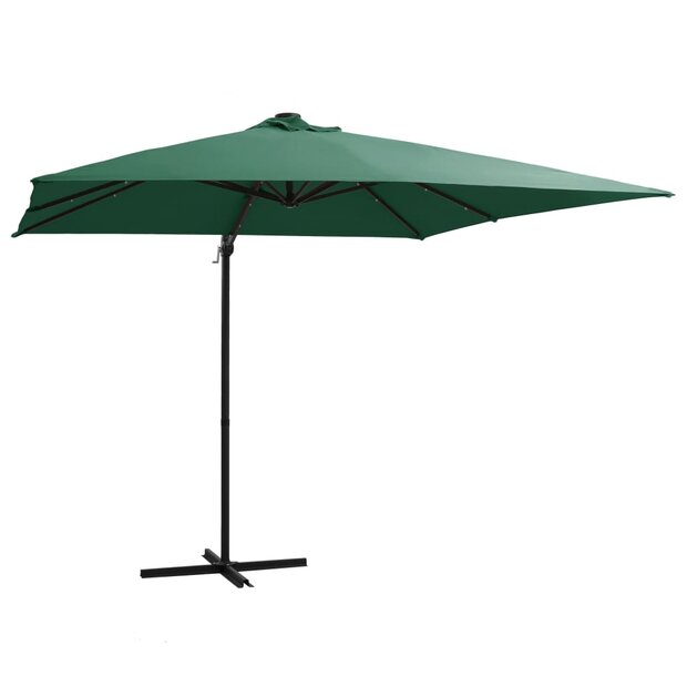Zweefparasol met LED en stalen paal 250x250 cm groen 1
