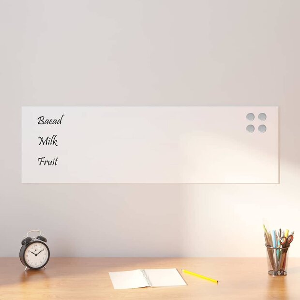 Magneetbord voor aan de wand 100x30 cm gehard glas wit 1