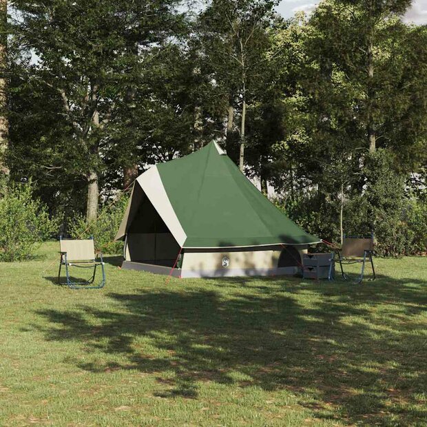 Familie Tipi Tent met dak Groen en beige 400 x 346 x 250 cm 1
