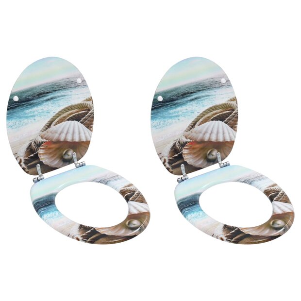 Toiletbrillen 2 st met deksels schelpontwerp MDF 1