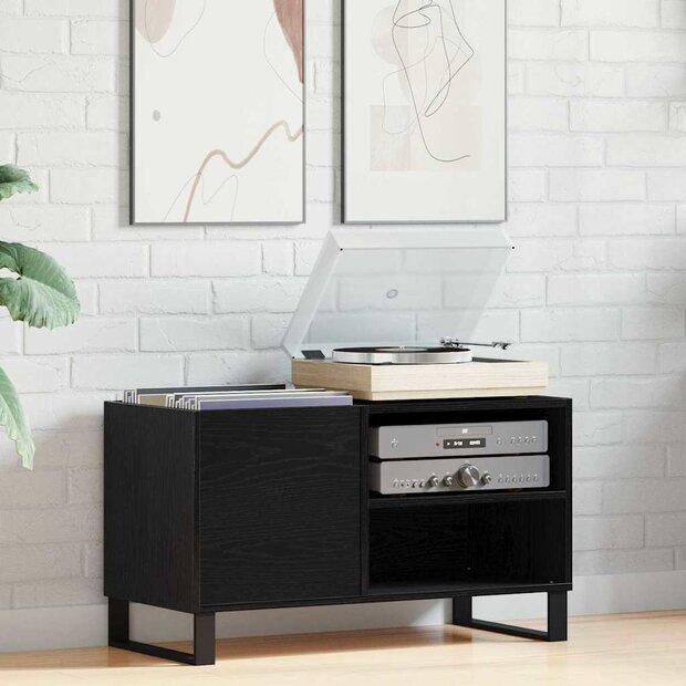 Platenkast met plank Zwart eiken 85 x 38 x 48 cm Bewerkt hout 1