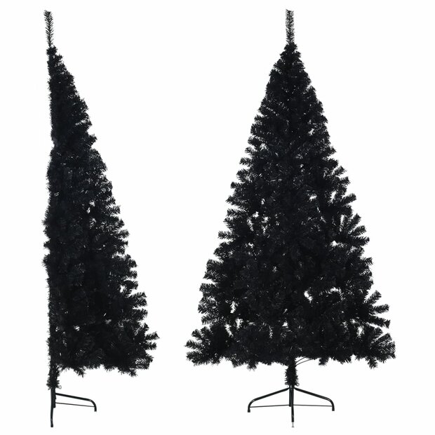 Kunstkerstboom met standaard half 210 cm PVC zwart 1