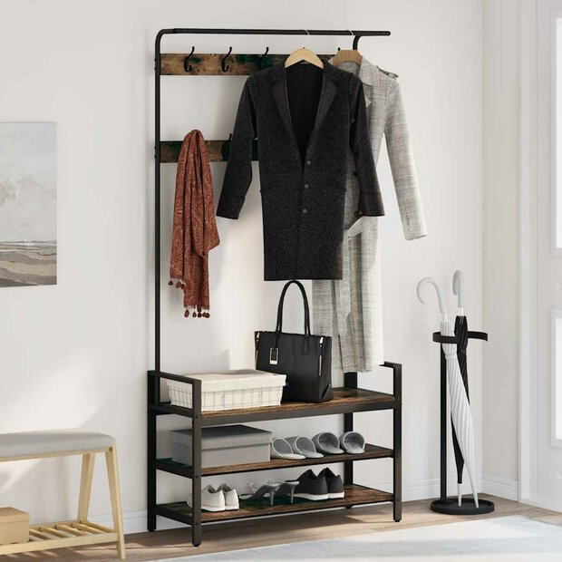 Kapstok met plank Gerookt eiken 95 x 34 x 184 cm Bewerkt hout 1