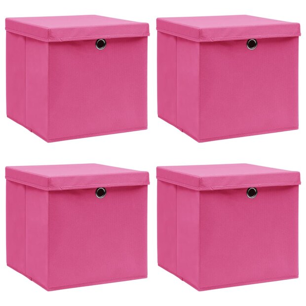 Opbergboxen met deksel 4 st 32x32x32 cm stof roze 1