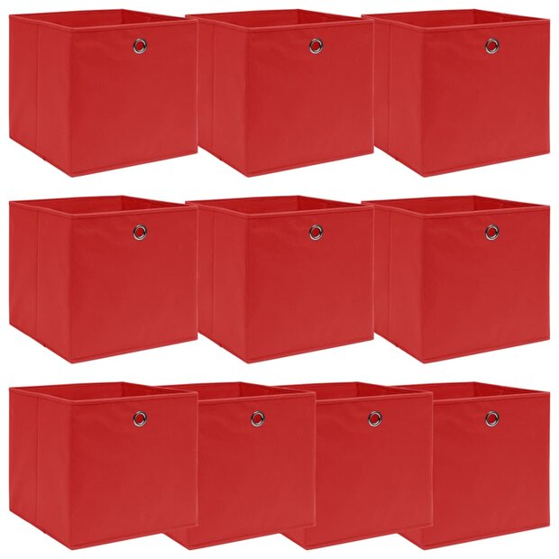 Opbergboxen 10 st 32x32x32 cm stof rood 1