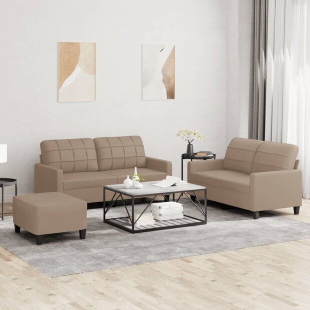 3-delige Loungeset met kussens kunstleer cappuccino 1