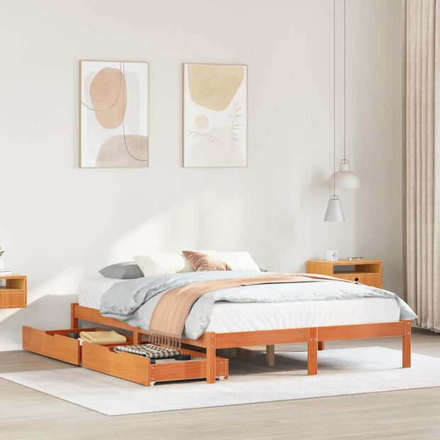 Bed met matras massief grenenhout wasbruin 140x190 cm 1