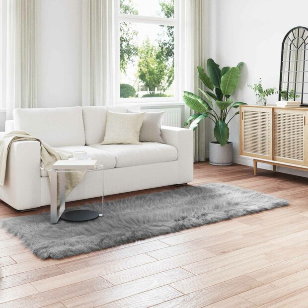 Nep Schapenvacht Tapijt Tafalla Grijs 80 x 250 cm Polyester 1