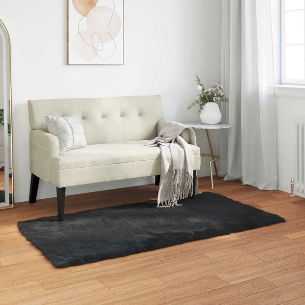 Nep Schapenvacht Tapijt Tafalla Zwart 80 x 150 cm Polyester 1