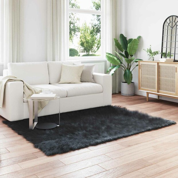 Nep Schapenvacht Tapijt Tafalla Zwart 120 x 170 cm Polyester 1