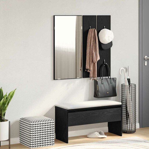 Halmeubelset met lade met opslag 4 pcs Zwart Eiken Bewerkt hout 1