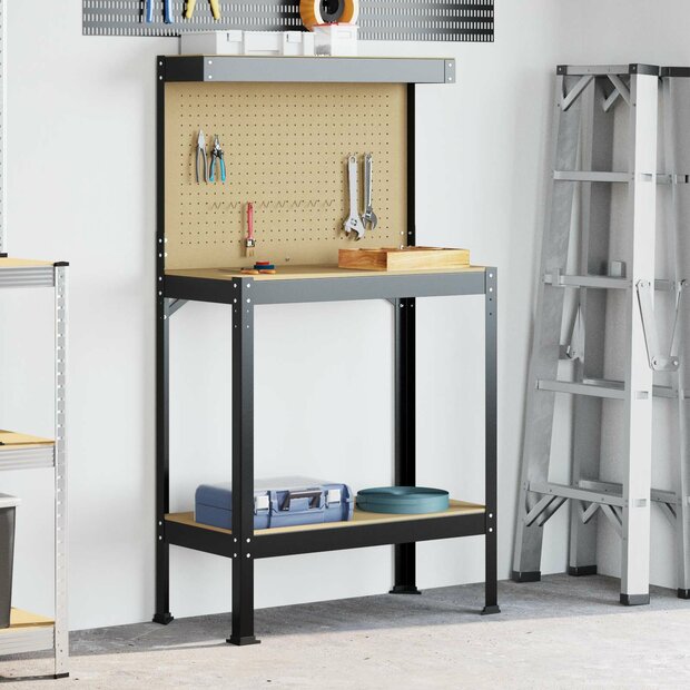 Werkbanken met plank Zwart 81 x 41 x 145 cm Bewerkt hout 1