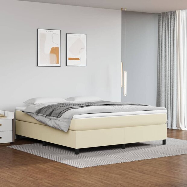 Boxspring bed kunstleer cr&egrave;mekleurig 180x200 cm 1