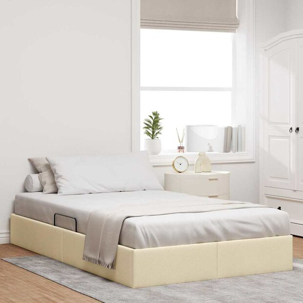 Opslag bed met matras met hoofdeinde Cr&egrave;me 120 x 200 cm Stof 1
