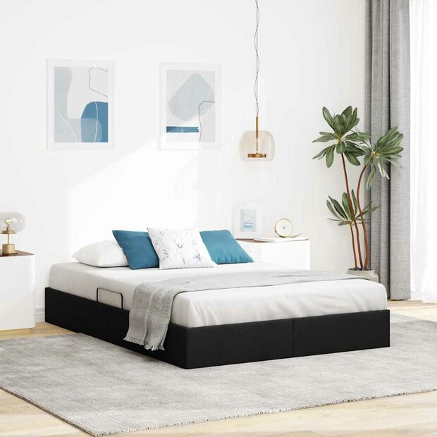 Opslag bed met matras met hoofdeinde Zwart 140 x 190 cm Stof 1