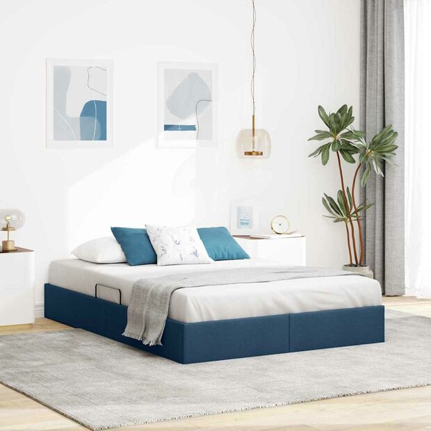 Opslag bed met matras met hoofdeinde Blauw 140 x 190 cm Stof 1