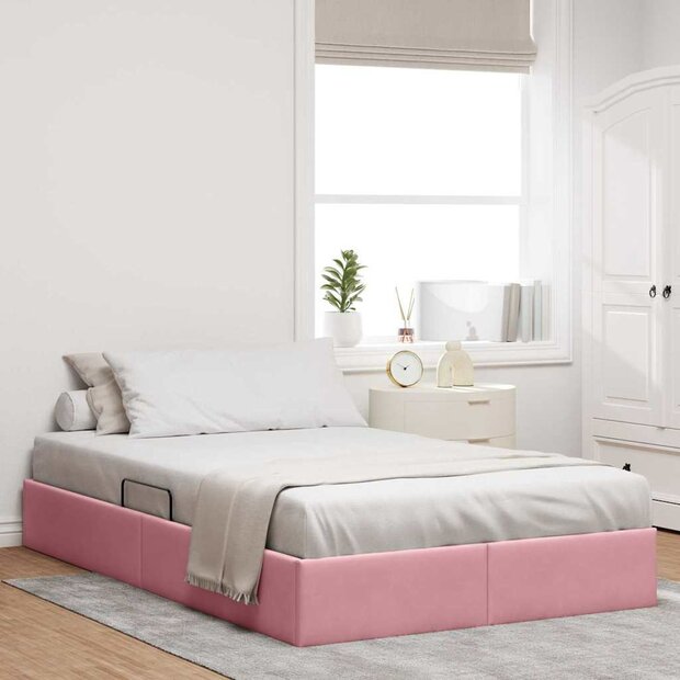 Opslag bed met matras met hoofdeinde Roze 120 x 200 cm Fluweel 1