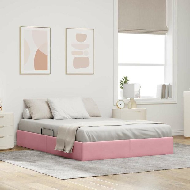 Opslag bed met matras met hoofdeinde Roze 140 x 190 cm Fluweel 1