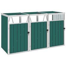 Afvalbakberging Driedubbel 213X81X121 Cm Staal 3 containers Groen