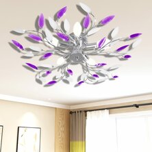 Lamp Met Kristallen Bladeren Van Acryl Voor 5X E4 En Wit Paars 1 70 x 15 cm
