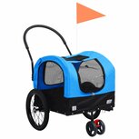 Huisdierenfietskar 2-in-1 aanhanger loopwagen blauw en zwart Huisdierenfietskar 2-in-1 aanhanger loopwagen blauw en zwart