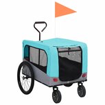 Huisdierenfietskar 2-in-1 aanhanger loopwagen blauw en grijs Huisdierenfietskar 2-in-1 aanhanger loopwagen blauw en grijs