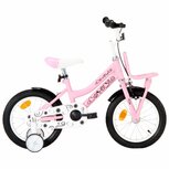 Kinderfiets met voordrager 14 inch wit en roze Kinderfiets met voordrager 14 inch wit en roze