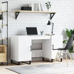 Bureau 140x50x75 cm bewerkt hout hoogglans wit Bureau 140x50x75 cm bewerkt hout hoogglans wit