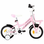 Kinderfiets met voordrager 12 inch wit en roze Kinderfiets met voordrager 12 inch wit en roze
