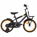 Kinderfiets met voordrager 16 inch zwart en oranje Kinderfiets met voordrager 16 inch zwart en oranje
