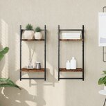 Wandschappen 2-laags met stangen 2 st 30x25x65 cm gerookt eiken Wandschappen 2-laags met stangen 2 st 30x25x65 cm gerookt eiken