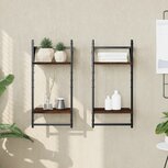 Wandschappen 2-laags met stangen 2 st 30x25x65 cm bruineiken Wandschappen 2-laags met stangen 2 st 30x25x65 cm bruineiken