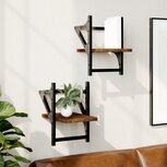 Wandschappen met stangen 2 st 20x25x30 cm gerookt eikenkleurig Wandschappen met stangen 2 st 20x25x30 cm gerookt eikenkleurig