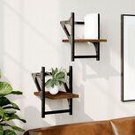 Wandschappen met stangen 2 st 20x25x30 cm bruin eikenkleur Wandschappen met stangen 2 st 20x25x30 cm bruin eikenkleur