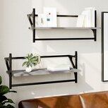 Wandschappen met stangen 2 st 65x25x30 cm grijs sonoma eiken Wandschappen met stangen 2 st 65x25x30 cm grijs sonoma eiken