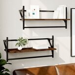 Wandschappen met stangen 2 st 65x25x30 cm bruin eikenkleur Wandschappen met stangen 2 st 65x25x30 cm bruin eikenkleur